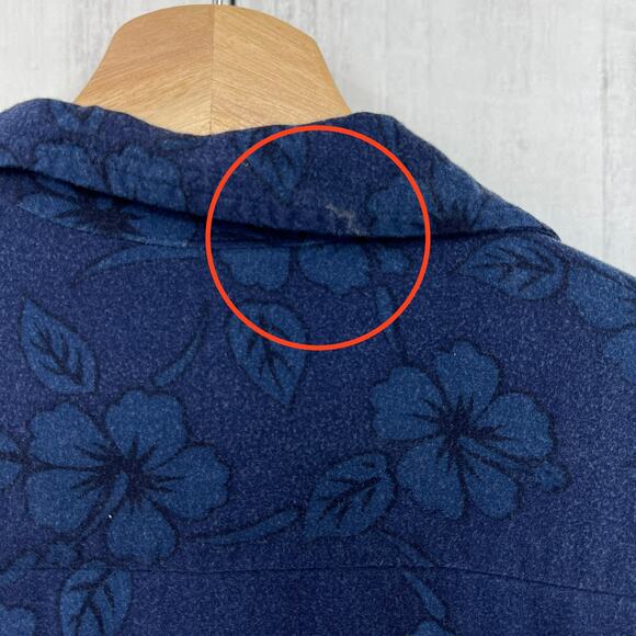 VINTAGE Kennington LARGE Blue Hibisicus Hawaiian Aloha Dad Shirt Button Up 90's - Picture 7 of 11